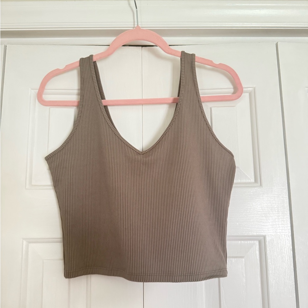 Hollister Women’s Ribbed Tan/Grey Cropped Stretch Tank Top Size Large